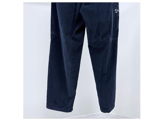 Prada Pantaloni in velluto con logo triangolare Navy - vista 4