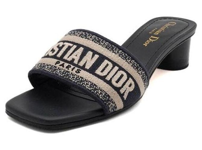 Dior Mule Slipper Dway Heel Slide in cotone ricamato Deep Blue da donna - vista 2