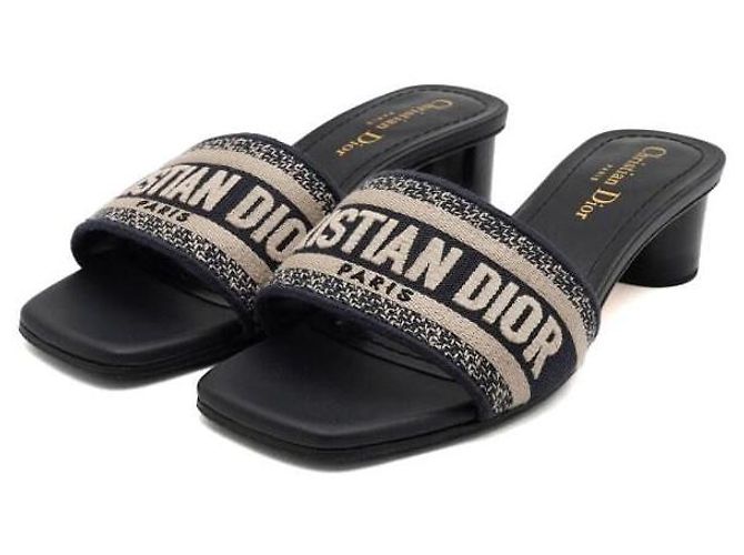 Dior Mule Slipper Dway Heel Slide in cotone ricamato Deep Blue da donna - vista 3