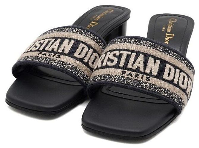 Dior Mule Slipper Dway Heel Slide in cotone ricamato Deep Blue da donna - vista 5