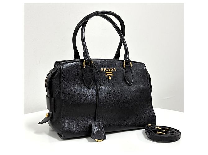 Prada Borsa Tote in Pelle di Vitello Borsa a Tracolla Nera - vista 2