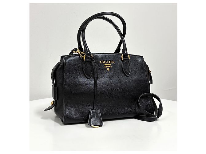Prada Borsa Tote in Pelle di Vitello Borsa a Tracolla Nera - vista 6