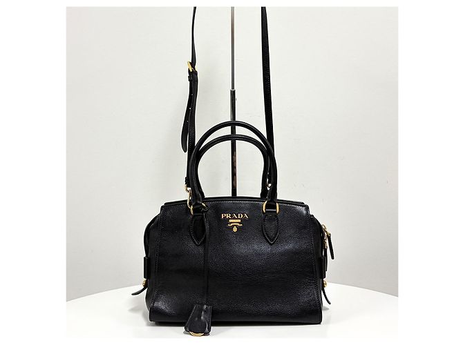 Prada Borsa Tote in Pelle di Vitello Borsa a Tracolla Nera - vista 7