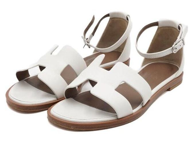Hermès Sandali con cinturino Santorini da donna, bianco - vista 3