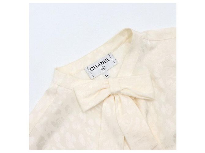 Chanel Blusa de cinta de seda para mujer con logo CC de leopardo - vista 5