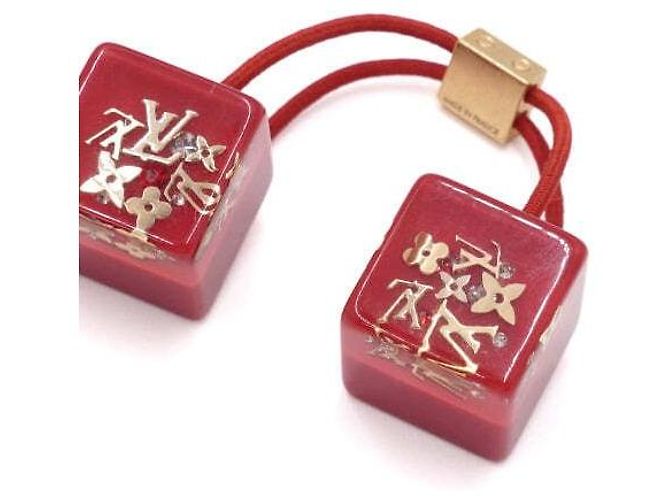 Louis Vuitton Elastico per capelli in cristallo placcato oro con inclusione di cubo rosso - vista 2