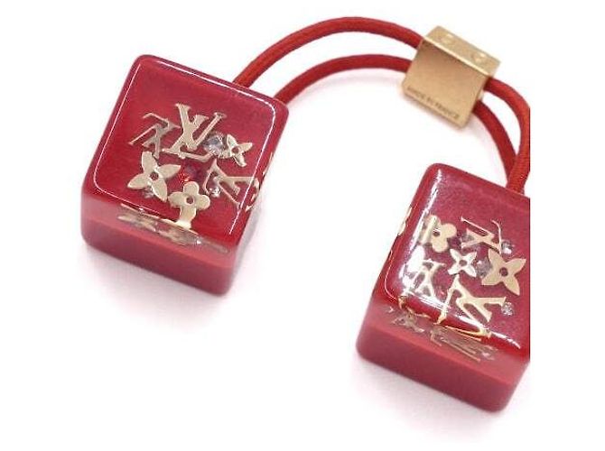 Louis Vuitton Elastico per capelli in cristallo placcato oro con inclusione di cubo rosso - vista 3