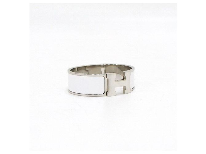 Hermès Bracciale largo CLIC Clac finitura argentata bianco GM - vista 2