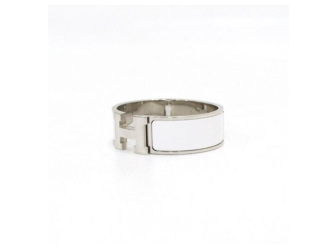 Hermès Bracciale largo CLIC Clac finitura argentata bianco GM - vista 3