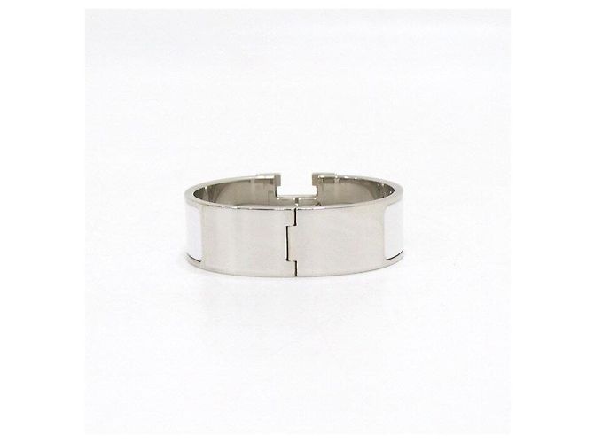 Hermès Bracciale largo CLIC Clac finitura argentata bianco GM - vista 4