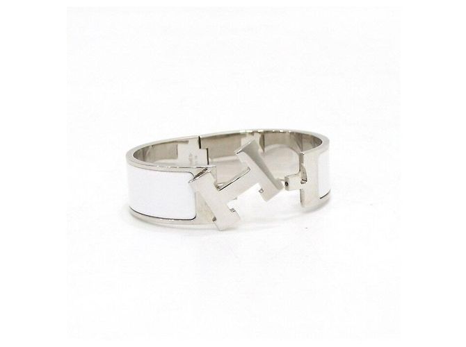 Hermès Bracciale largo CLIC Clac finitura argentata bianco GM - vista 5