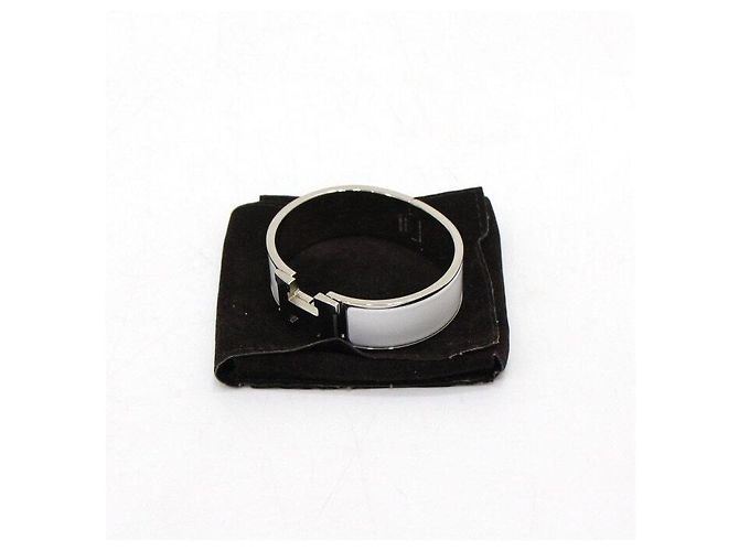 Hermès Bracciale largo CLIC Clac finitura argentata bianco GM - vista 7