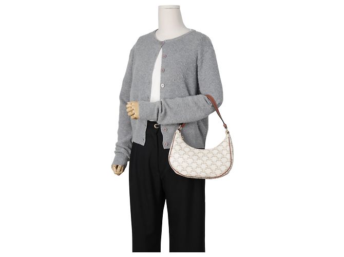 Céline Medium Triomphe Canvas Leather White - vista 13