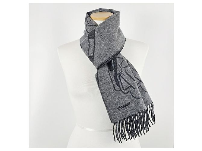 Hermès Sciarpa in cashmere Tete-a-Tete Equestre Grey - vista 10