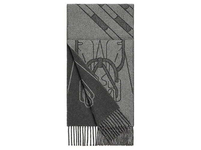 Hermès Sciarpa in cashmere Tete-a-Tete Equestre Grey - vista 2
