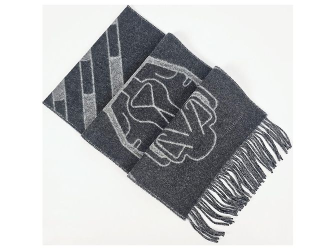 Hermès Sciarpa in cashmere Tete-a-Tete Equestre Grey - vista 6
