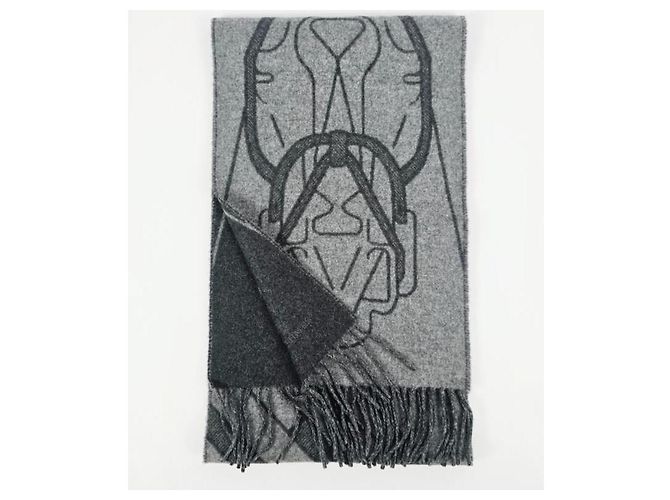 Hermès Sciarpa in cashmere Tete-a-Tete Equestre Grey - vista 7