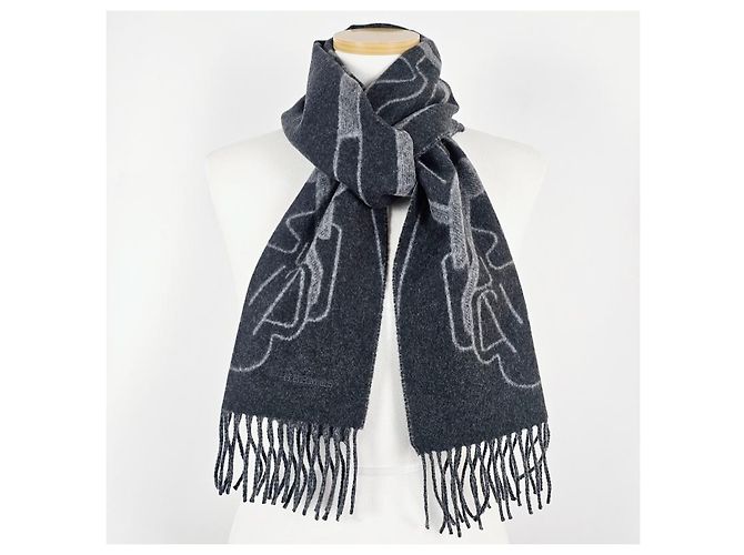 Hermès Sciarpa in cashmere Tete-a-Tete Equestre Grey - vista 9