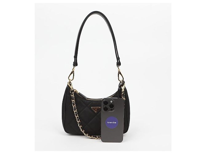 Re-Edition Prada Mini Borsa Re Edition Chain in Nylon Nero - vista 6