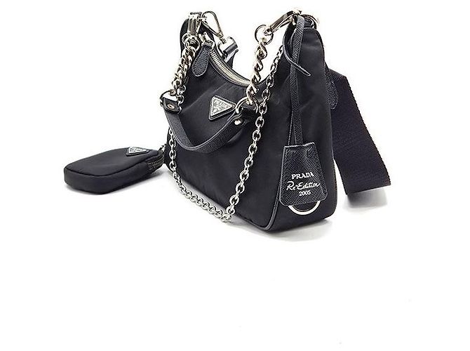 Prada Borsa Hobo Re-Edition in nylon con tracolla a catena - vista 2