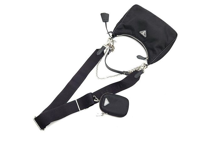 Prada Borsa Hobo Re-Edition in nylon con tracolla a catena - vista 4