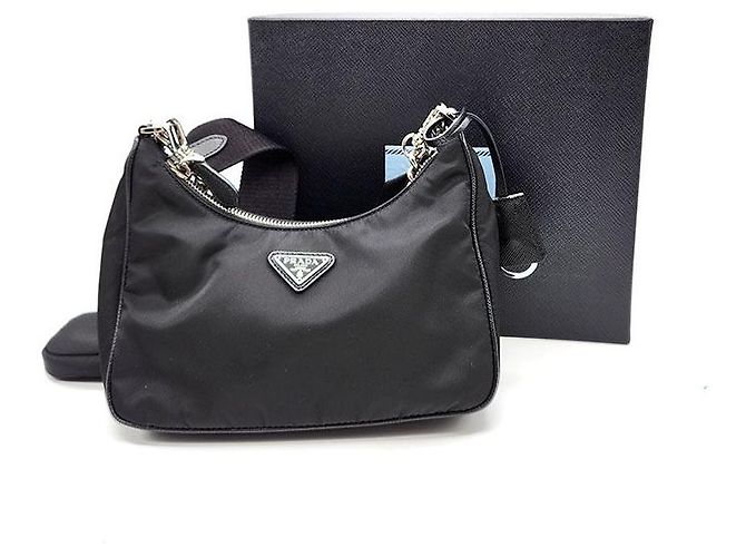 Prada Borsa Hobo Re-Edition in nylon con tracolla a catena - vista 9