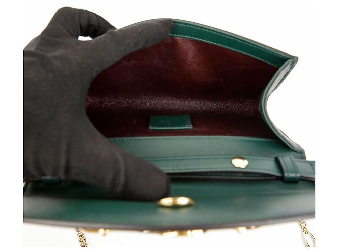 Gucci Mini Borsa a Tracolla Jumi in Pelle Verde - vista 13