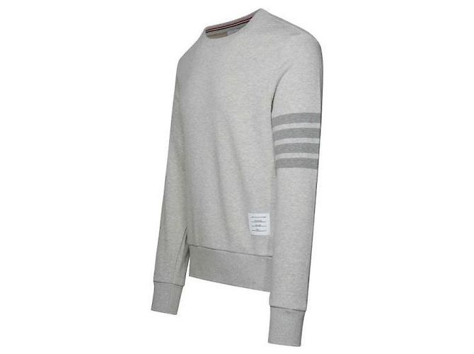 Thom Browne Relaxed Fit Loopback Terry Sweatshirt mit Ton-in-Ton-Streifen und RWB-Tab - Ansicht 4