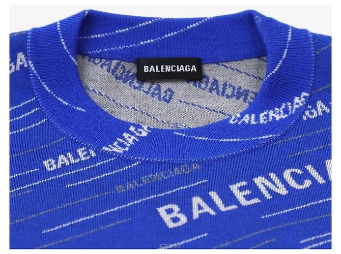 Balenciaga Distressed Knit Blauer Wollpullover - Ansicht 3