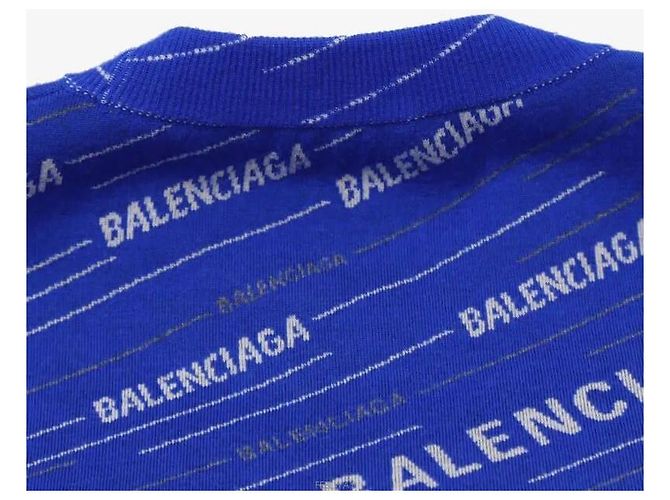 Balenciaga Distressed Knit Blauer Wollpullover - Ansicht 4