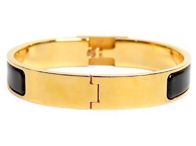 Bracciale Hermès Click H Nero e Oro - vista 3