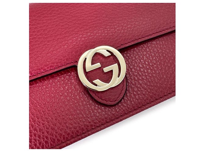 Gucci Borsa Crossbody in pelle Interlocking con patta e catena Rossa - vista 10
