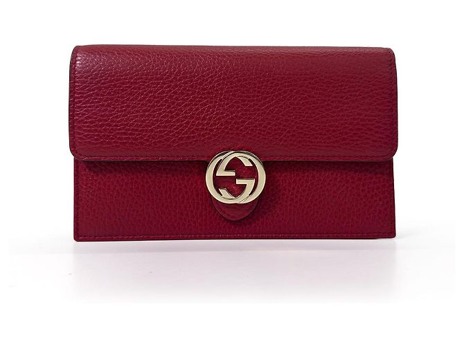 Gucci Borsa Crossbody in pelle Interlocking con patta e catena Rossa - vista 2