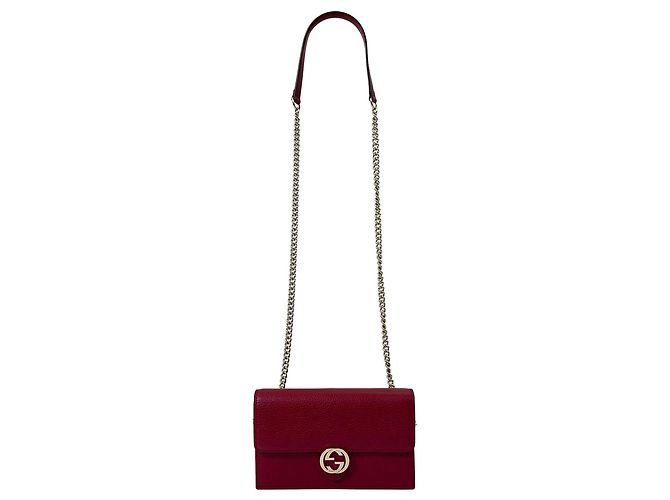 Gucci Borsa Crossbody in pelle Interlocking con patta e catena Rossa - vista 4