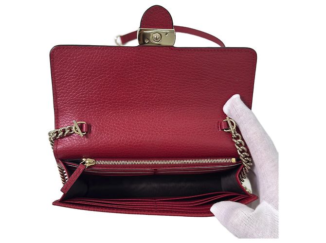 Gucci Borsa Crossbody in pelle Interlocking con patta e catena Rossa - vista 9