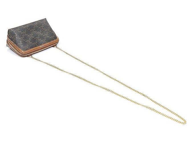 Céline Borsa a tracolla e clutch Triomphe in tela e pelle d'agnello marrone - vista 4