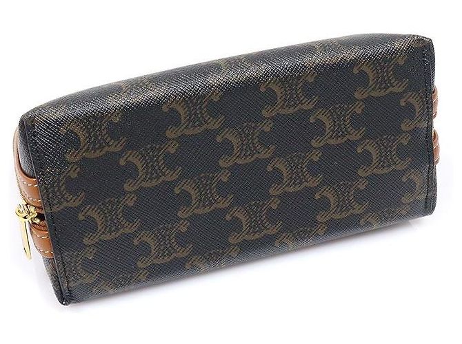 Céline Borsa a tracolla e clutch Triomphe in tela e pelle d'agnello marrone - vista 5