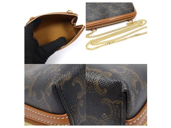 Céline Borsa a tracolla e clutch Triomphe in tela e pelle d'agnello marrone - vista 6
