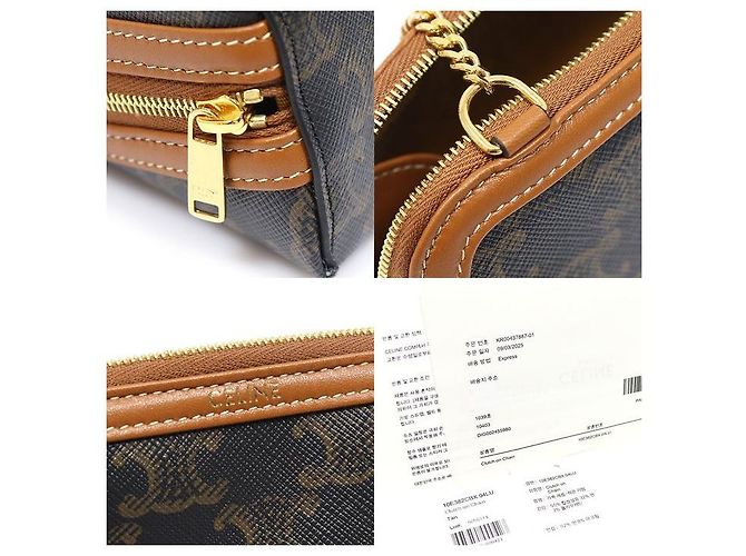 Céline Borsa a tracolla e clutch Triomphe in tela e pelle d'agnello marrone - vista 7