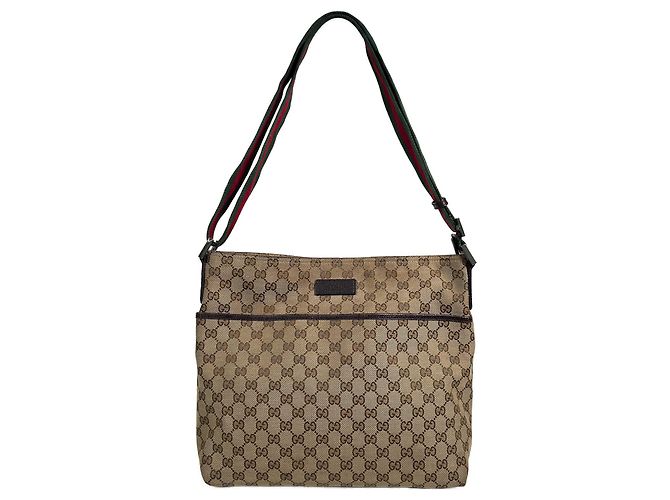 Gucci Borsa a tracolla a righe jacquard logo GG Marrone - vista 2