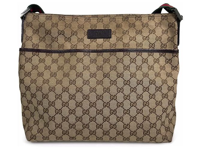 Gucci Borsa a tracolla a righe jacquard logo GG Marrone - vista 4