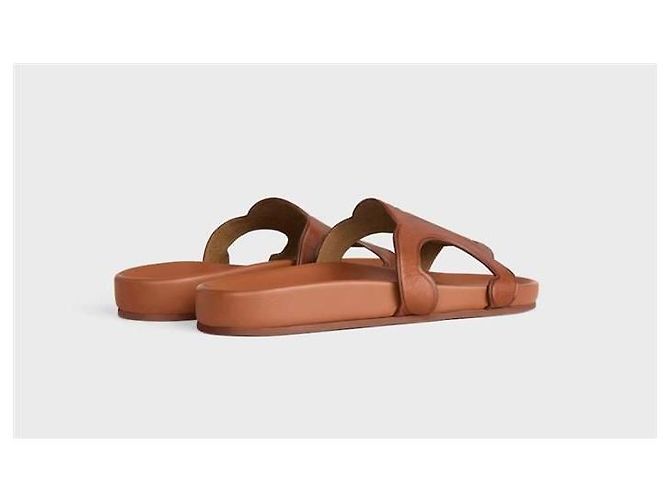 Céline Ciabatte Triomphe Beige in pelle di vitello conciata - vista 4