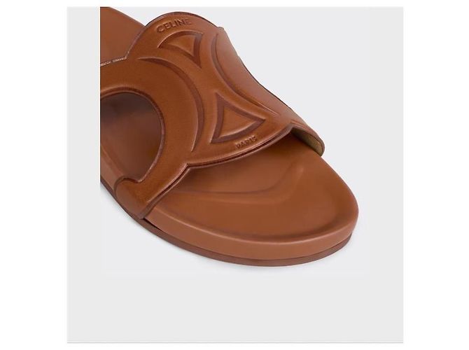 Céline Ciabatte Triomphe Beige in pelle di vitello conciata - vista 5
