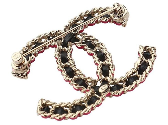 Chanel Spilla CC in vitello e metallo Oro Nero Rosa - vista 2