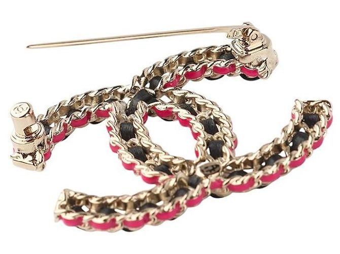 Chanel Spilla CC in vitello e metallo Oro Nero Rosa - vista 4