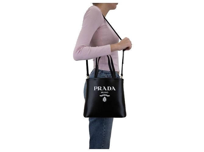 Tote Prada Shopper aus schwarzem Kalbsleder - Ansicht 4