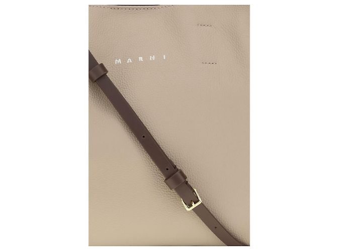 Marni Borsa a tracolla Bos Taurus in pelle di vitello beige - vista 4
