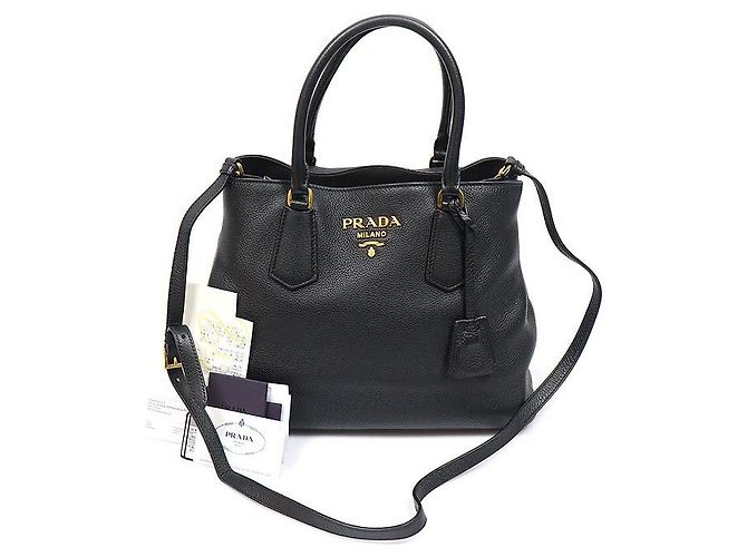 Prada Black Vitello Phoenix Lettering Logo - vista 2