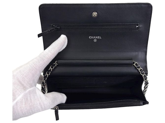 Chanel Borsa a tracolla con catena Classic WOC Nero Argento - vista 10
