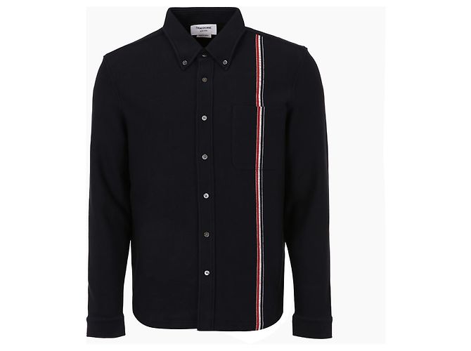 Thom Browne Giacca Camicia in Cotone Maglia a Righe Navy - vista 2